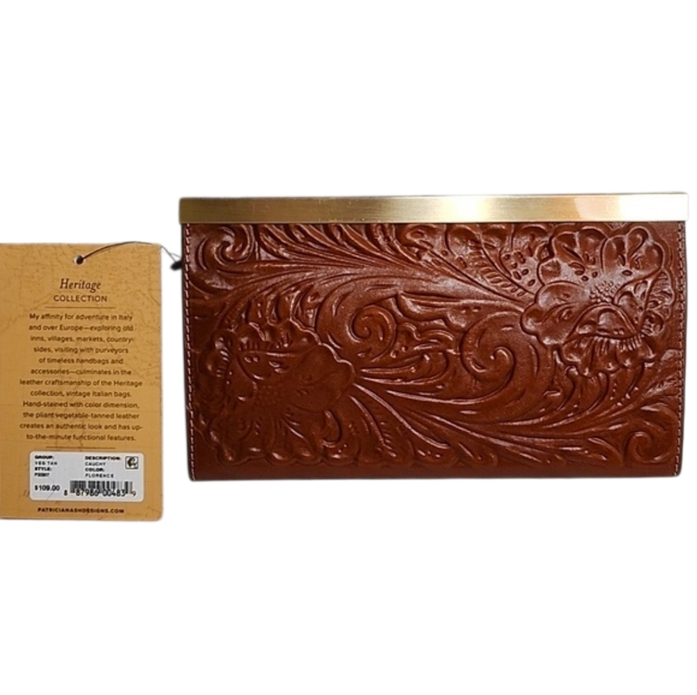NWT Patricia Nash Cauchy Tooed Leather Frame Wallet Tan  Florence color pattern - Picture 2 of 16